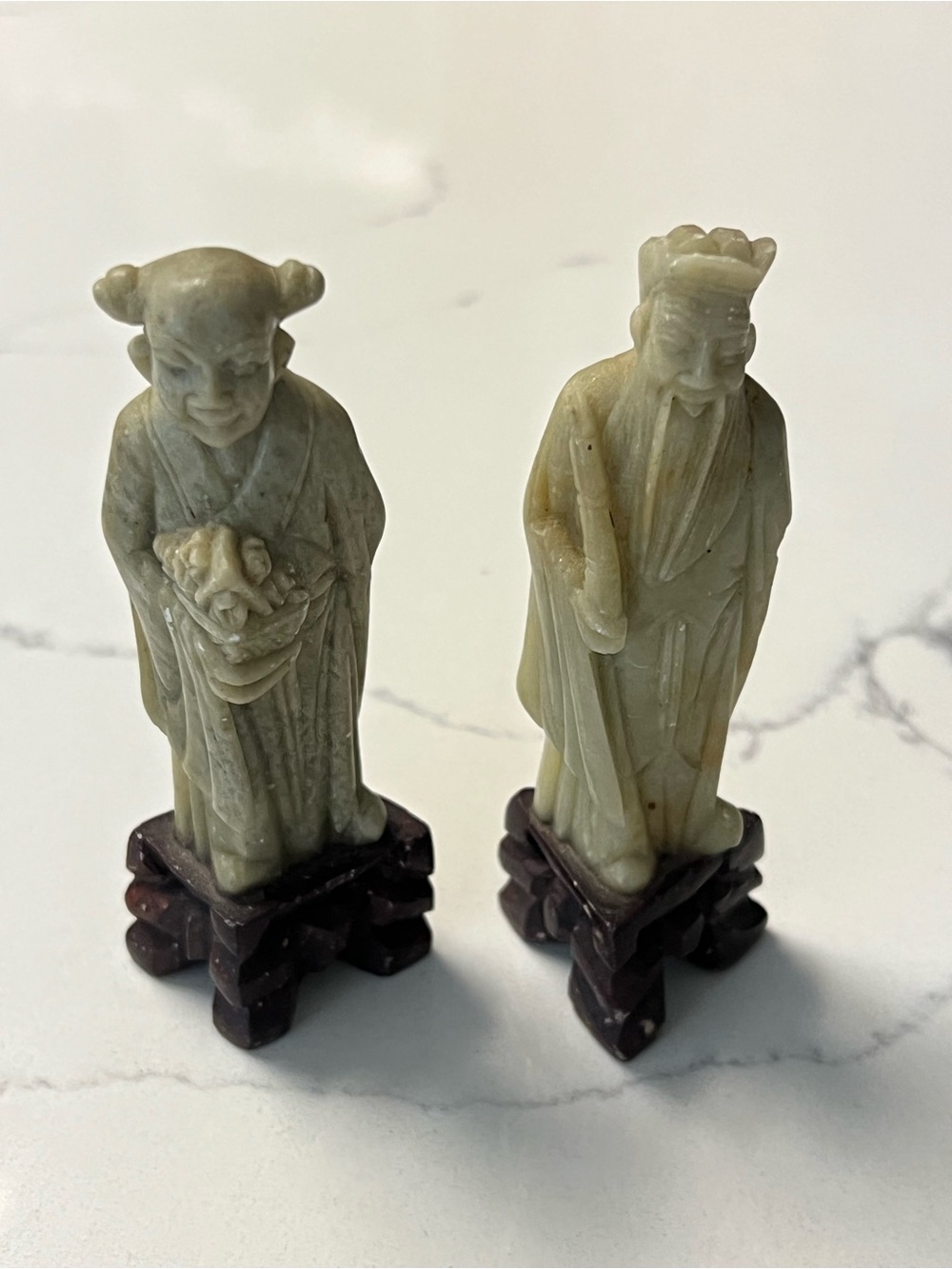 Pair of Hand-Carved Soapstone Figurines on Stands - Home Accents